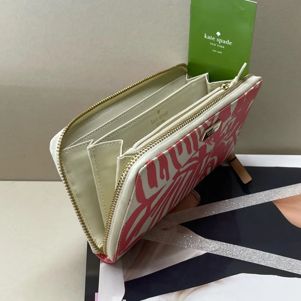 (new+tag) Kate Spade neda wallet brightwater drive blush pink feather leaves